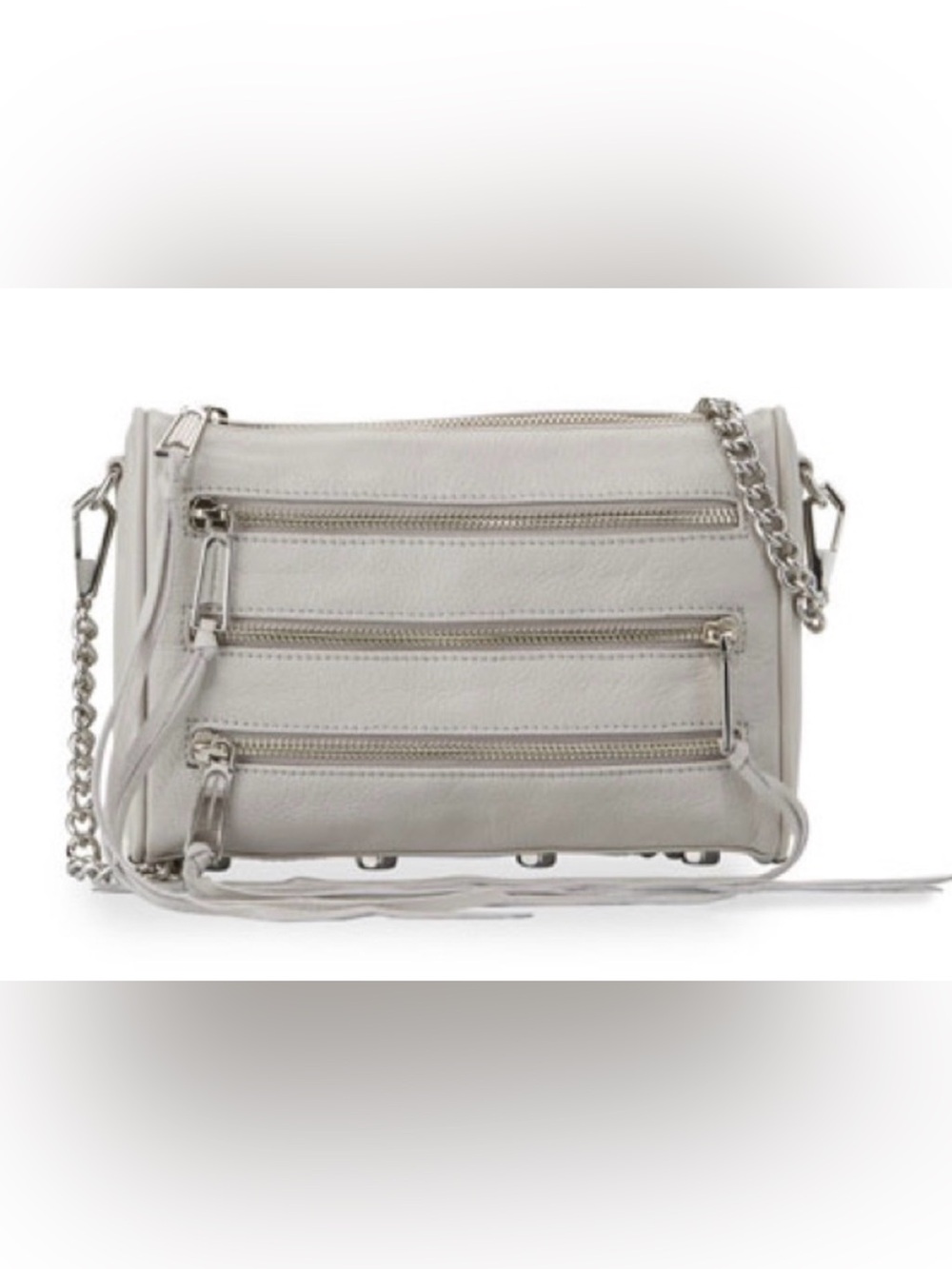 HTF color like new Rebecca Minkoff Moto 3 Zip Leather Crossbody Bag light gray